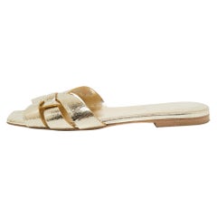 Saint Laurent Gold Leather Tribute Slide Flats Size 36