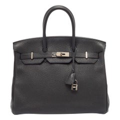 Hermes Noir Togo Leather Palladium Finish Birkin 35 Bag