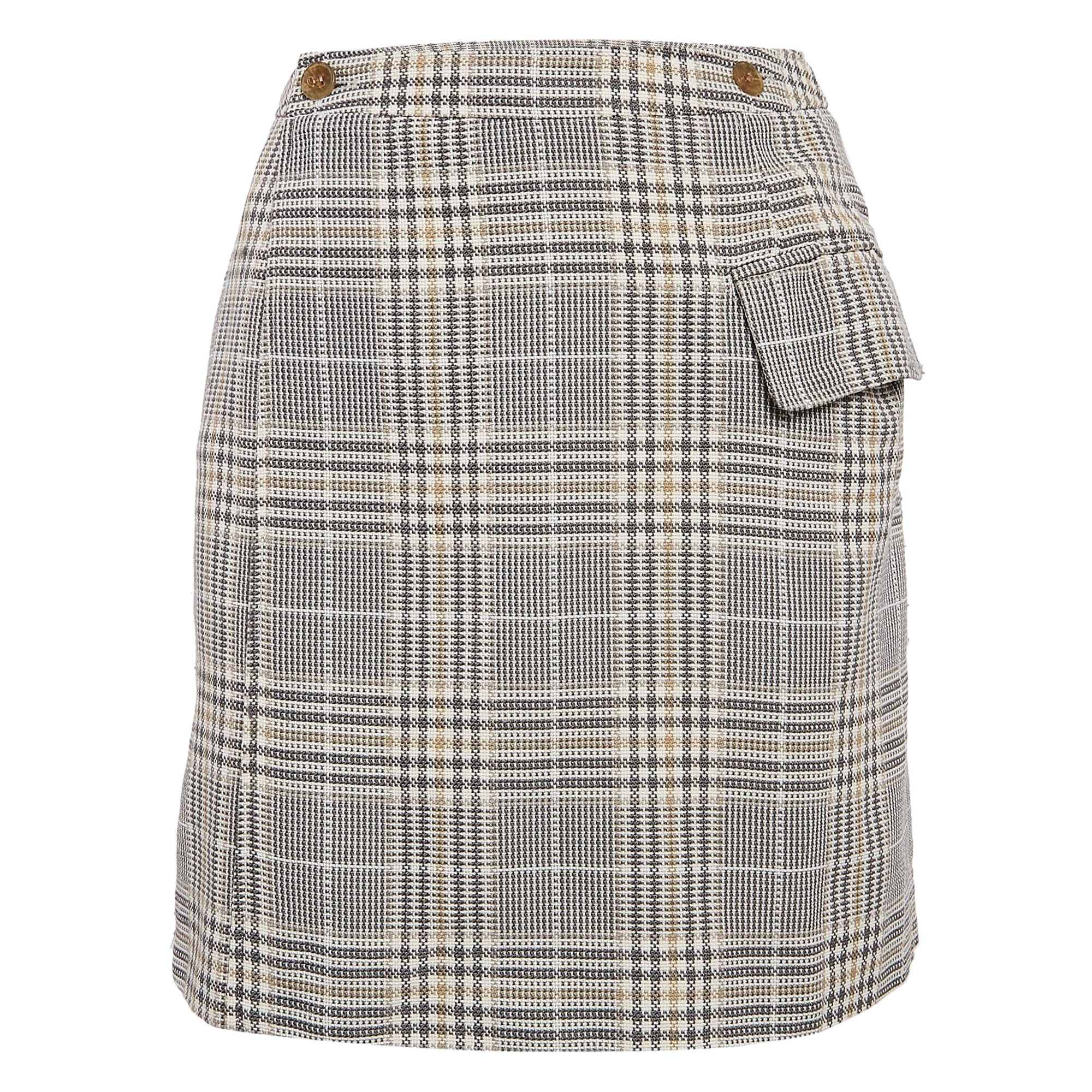 Acne Studios mini-jupe portefeuille en coton à carreaux beige S