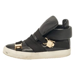 Giuseppe Zanotti Black Leather Double Buckle High Top Sneakers Size 43