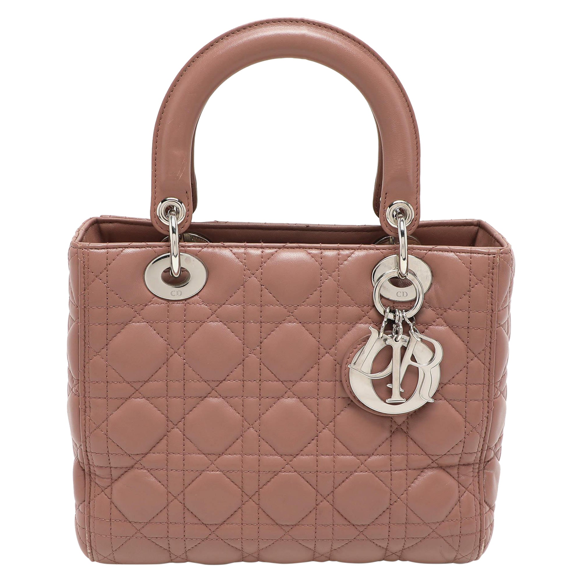 Sac cabas Dior Lady Dior en cuir verni beige cannage de taille moyenne