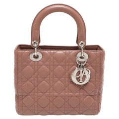 Dior Beige Cannage Patent Leather Medium Lady Dior Tote