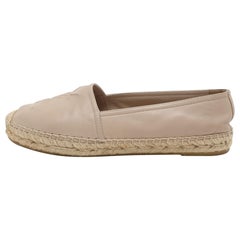 Saint Laurent Beige Leather Cassandra Espadrille Flats Size 37.5