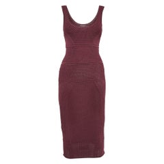 Ronny Kobo Burgundy Macrame Knit Midi Bodycon Dress S