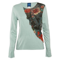 Kenzo Jeans - T-shirt à manches longues en jersey bleu bordé de mailles