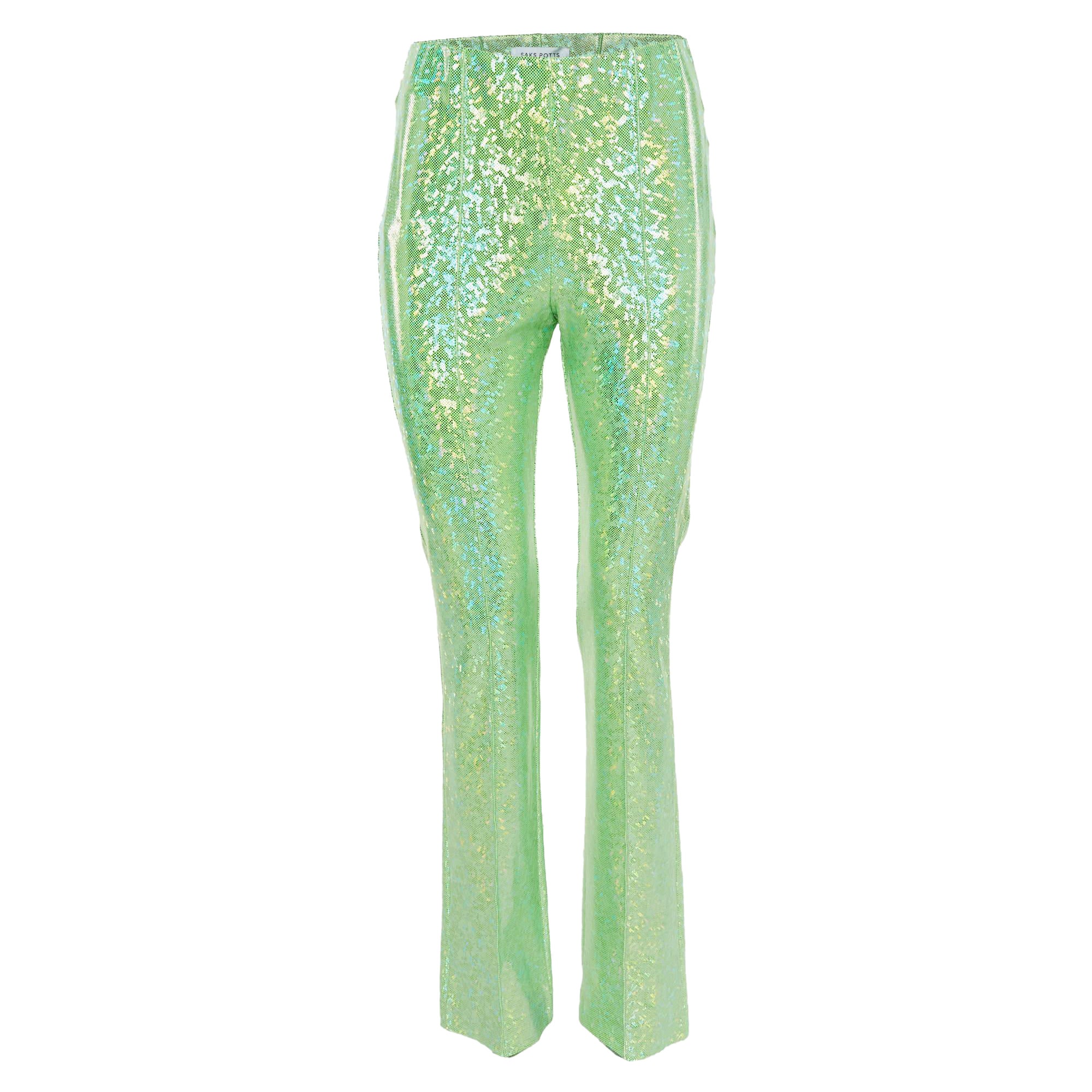 Leggings de punto con estampado de láminas verde veneno S