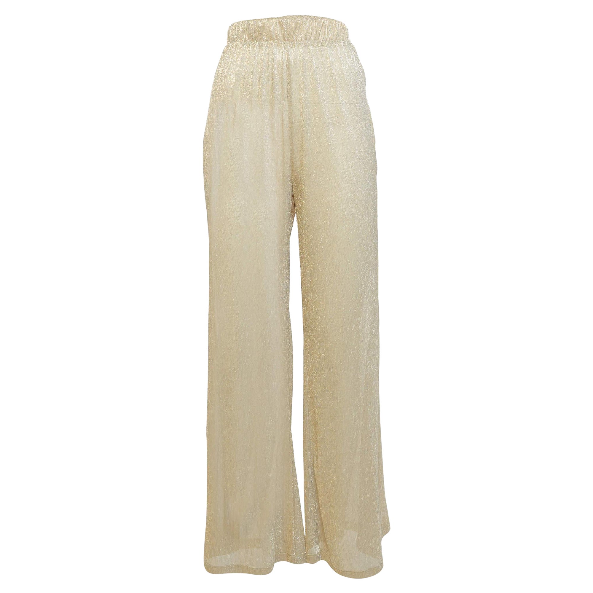Majorelle Metallic Lurex Knit Sheer Wide-Leg Pants M