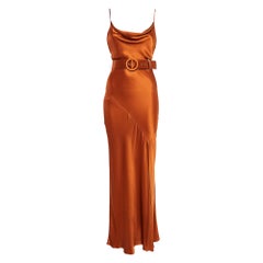 Nicholas Brown Satin Cowl Neck Belted Maxi Slip Dress L