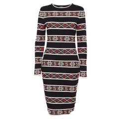 Chanel Black Stipe Pattern Rib Knit Bodycon Dress M