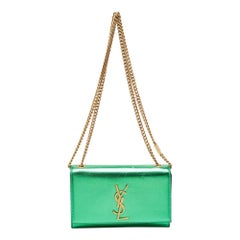Saint Laurent Green Patent Leather New Small Kate Wallet On Chain
