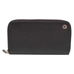 Used Gucci Black Leather Interlocking G Zip Continental Wallet