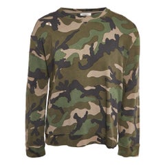 Valentino Sweatshirt aus Baumwollstrick mit grünem Camouflage-Druck L