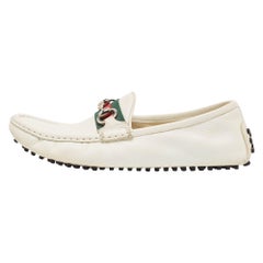Gucci White Leather Web Slip On Loafers Size 38