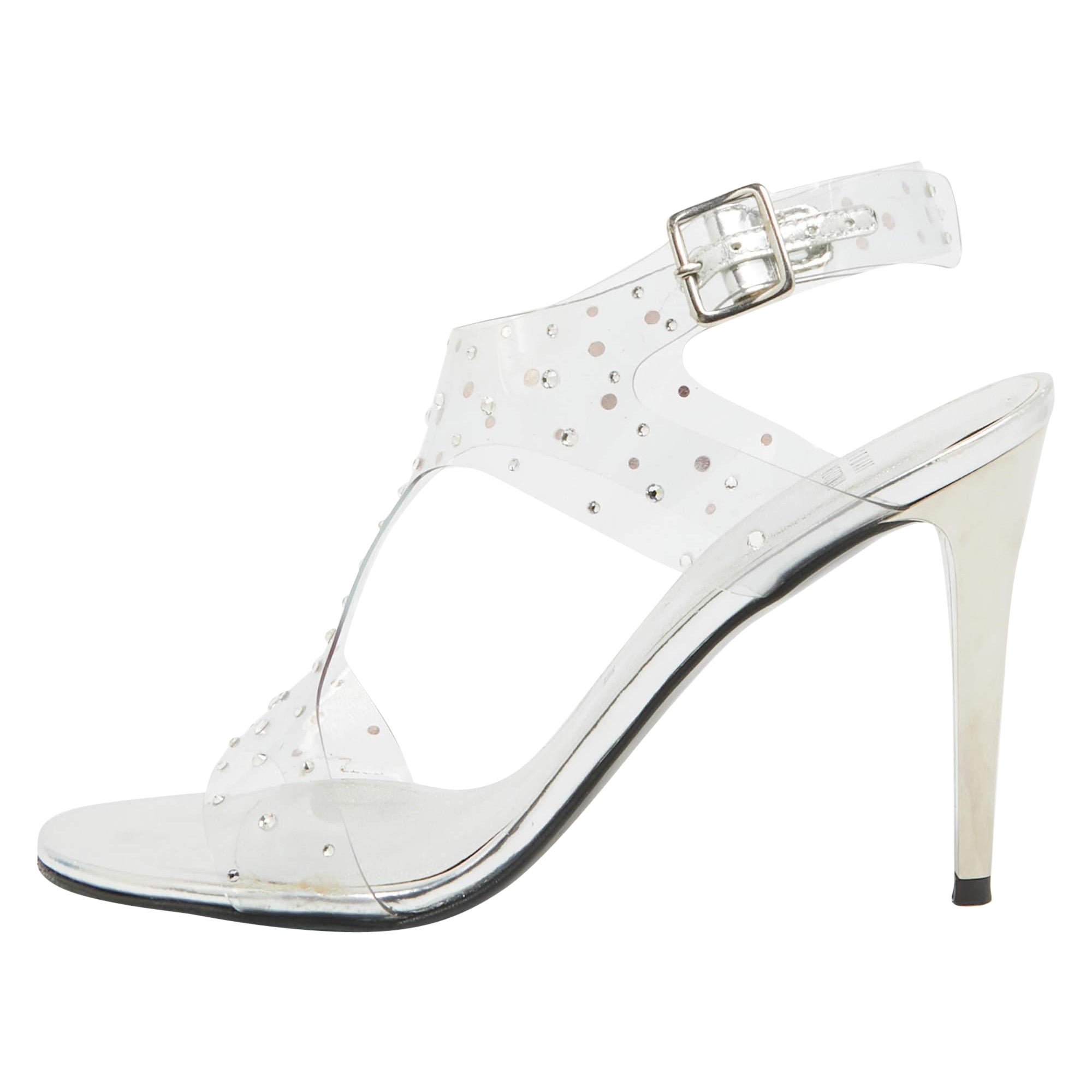 Stuart Weitzman Sandalias con correa en el tobillo de PVC transparente talla 39,5