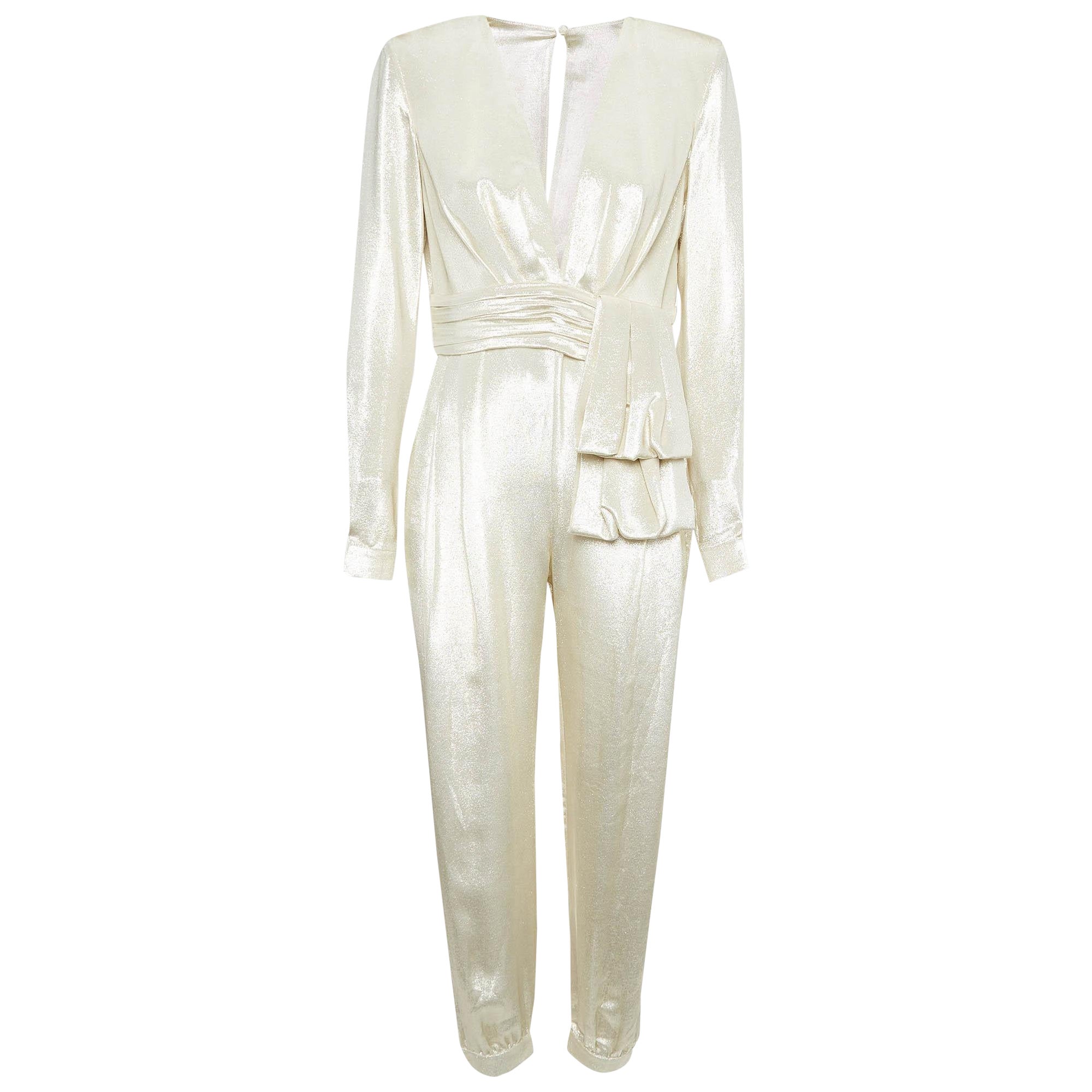 Zuhair Murad Gold Silk Blend Lam&eacute; Jumpsuit M