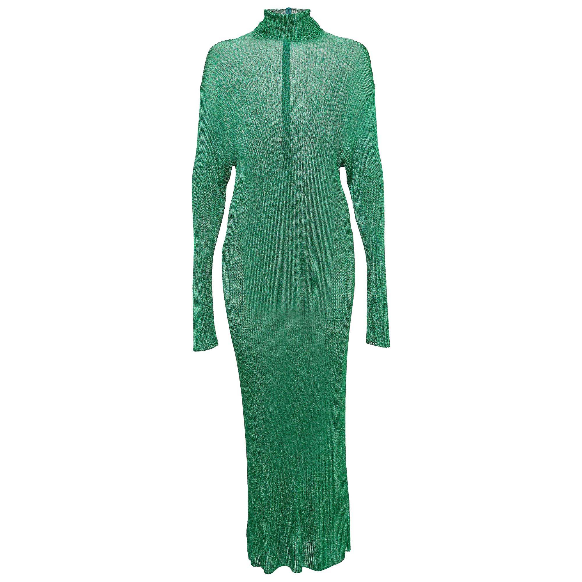 Balenciaga - Maxi abito a collo di tartaruga in maglia metallica verde S