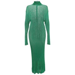 Maxivestido de cuello de tortuga de punto de canalé metalizado verde Balenciaga S