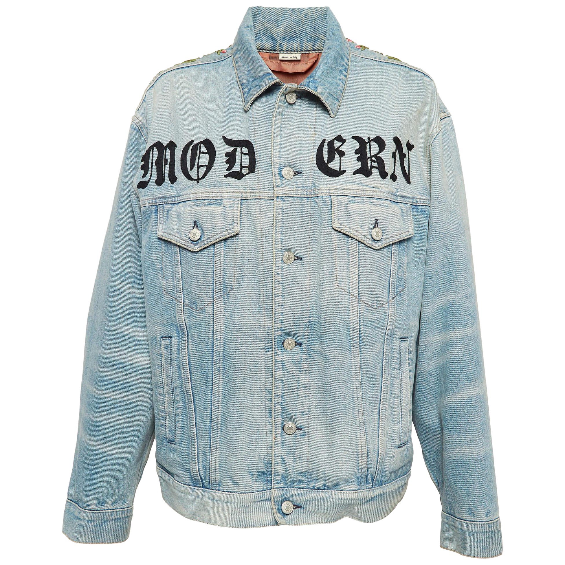 Gucci Chaqueta vaquera azul bordada M