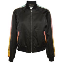 Saint Laurent Schwarze Bomberjacke aus Baumwollmischung mit Regenbogenstreifen M