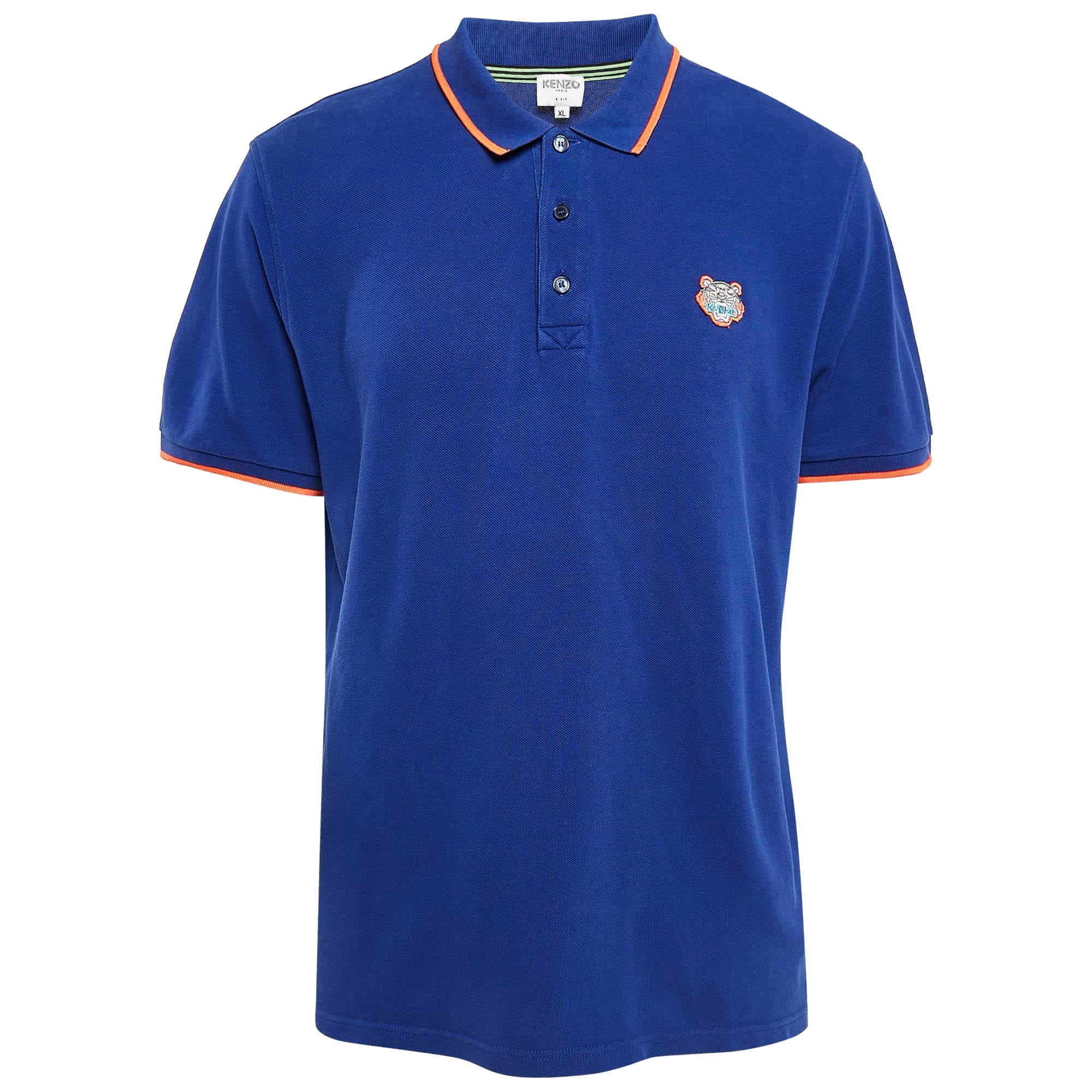 Kenzo Polo en piqué de coton avec appliques de tigre bleues XL