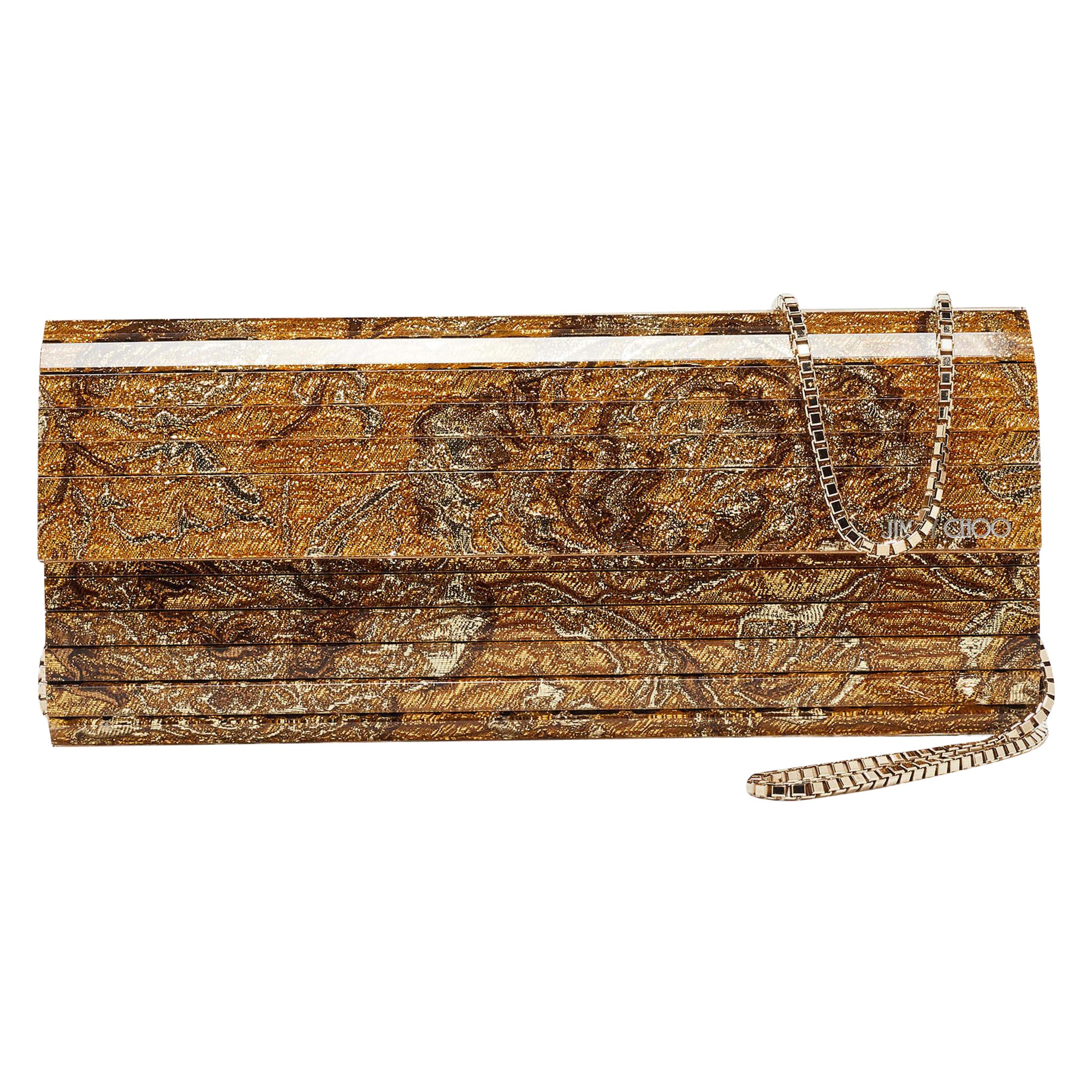 Pochette à fleurs en acrylique doré Jimmy Choo