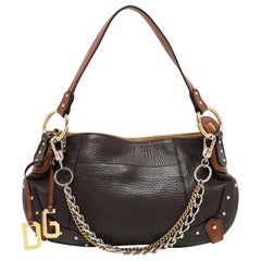 Dolce & Gabbana Brown Leather Multi Chain Shoulder Bag