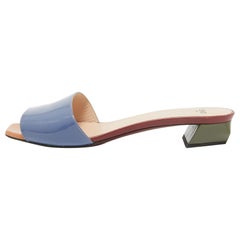 Fendi Multicolor Patent Leather Slide Sandals Size 39.5