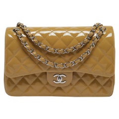 Chanel Beige Quilted Patent Leather Jumbo Classic Double Flap Bag