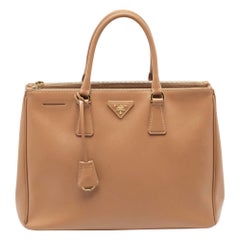 Prada Brown Saffiano Leather Large Double Zip Tote