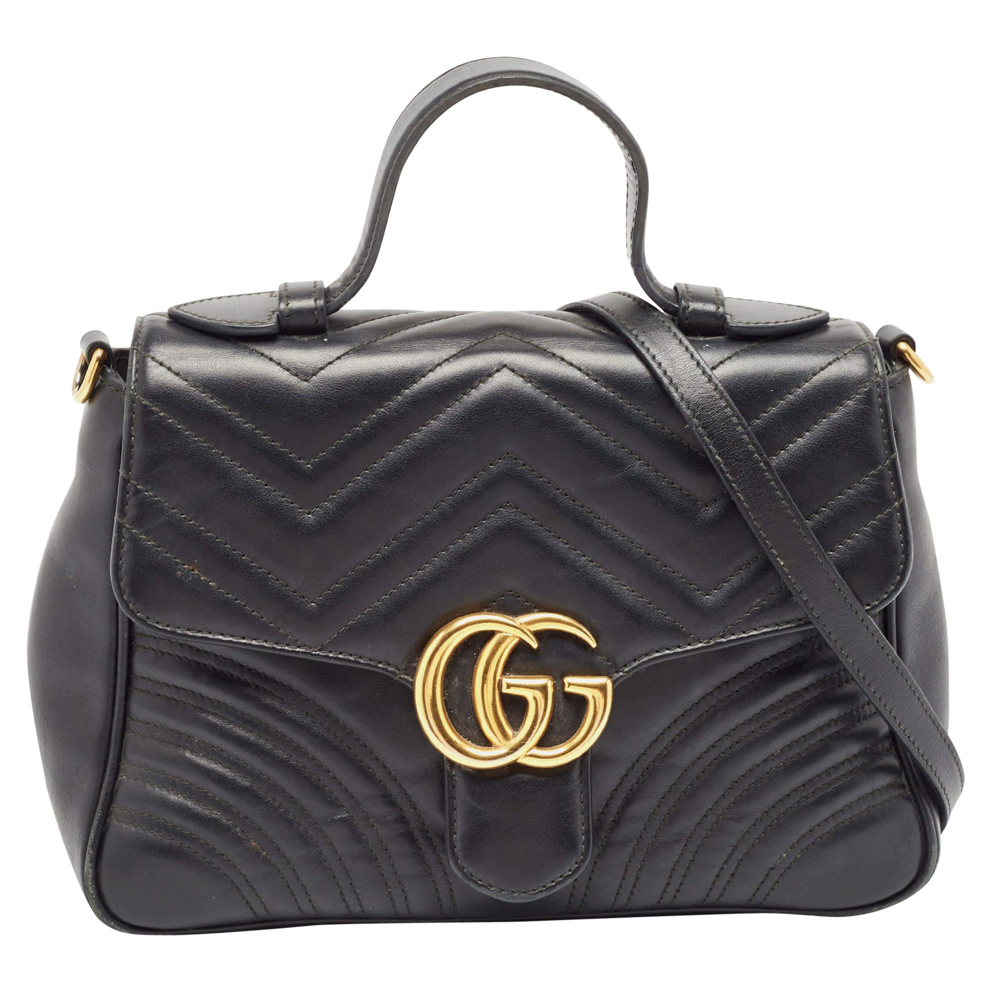 Gucci Borsa a manico superiore piccola GG Marmont in pelle matelassé nera
