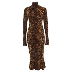 Norma Kamali Brown Leopard Jersey Midi Fishtail Dress M