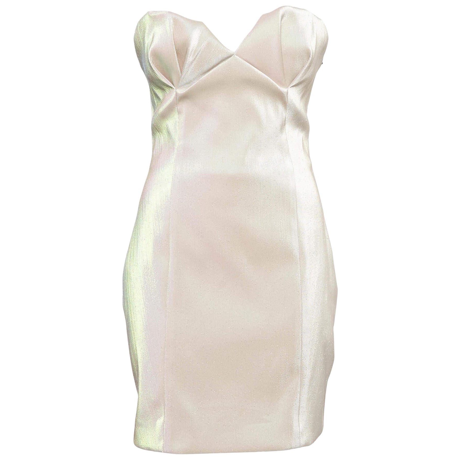 Area Champagne Rosa Lame senza spalline Mini Dress M in vendita