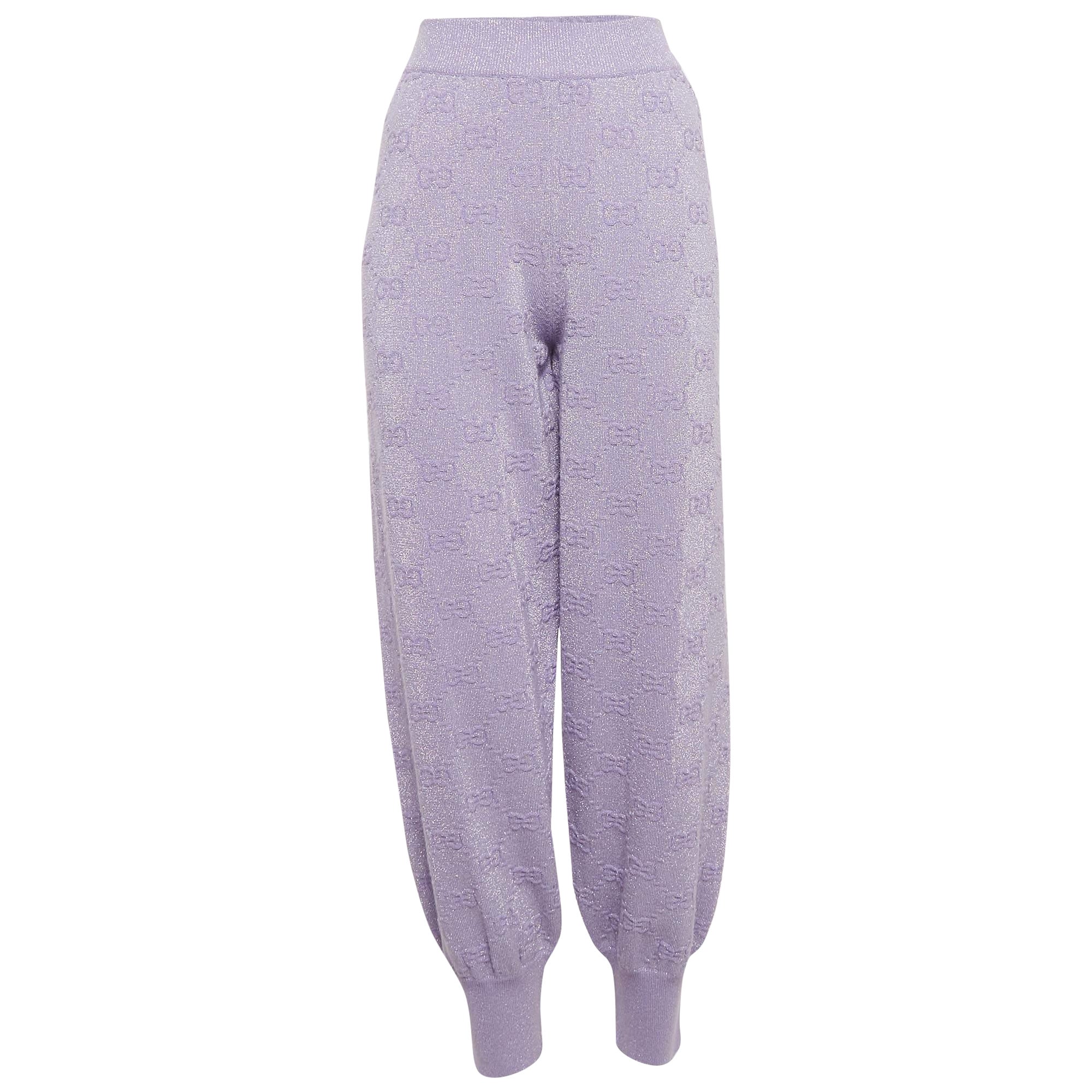 Pantalones de chándal de punto de lúrex con monograma GG morado claro de Gucci M