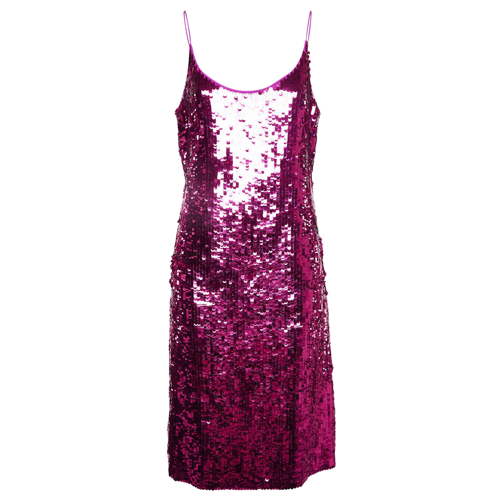 Oscar de la Renta - Robe courte à bretelles à sequins roses M