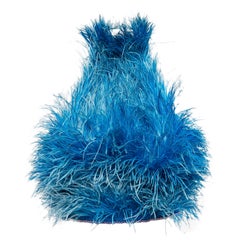 The Attico Blue Faux Feather Halter Neck Top M