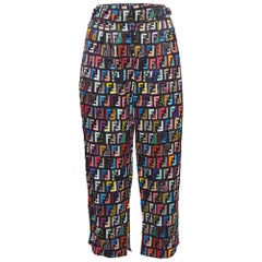 Fendi Black FF Print Satin Cropped Fun Fair Pants M
