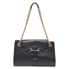 Gucci Black Guccissima Leather Large Emily Chain Shoulder Bag