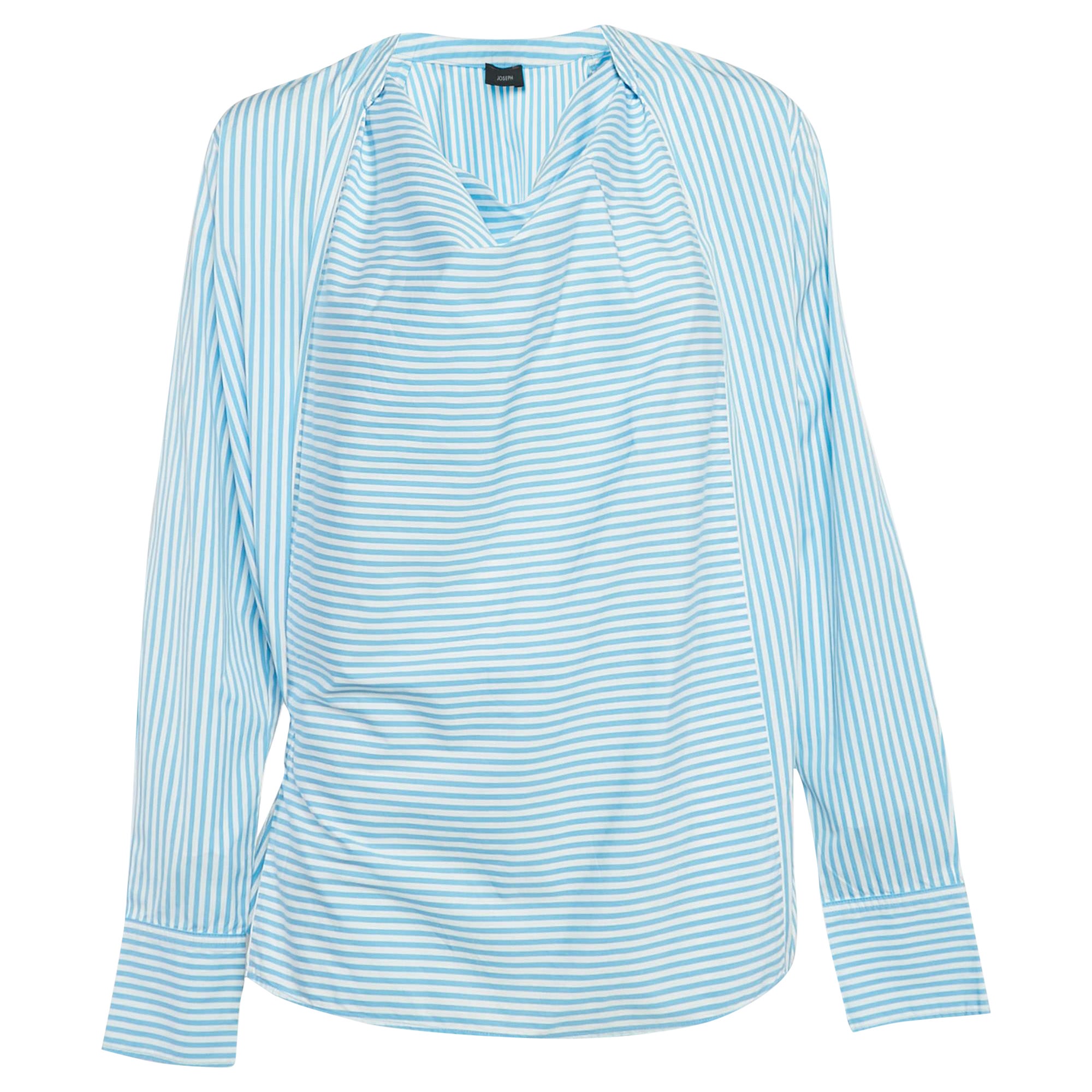 Joseph Blue Candy Stripe Cotton Arran Wrap Blouse M