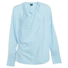 Joseph, chemisier enveloppant en coton bleu à rayures bonbons, taille M
