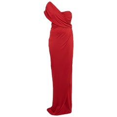 Giambattista Valli Red Jersey Ruched Maxi Dress S