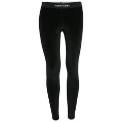 Tom Ford - Leggings con dettaglio logo in jersey di velluto nero XS