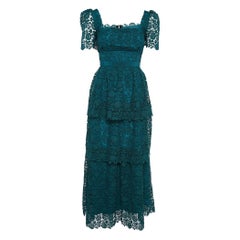 Self-Portrait Vestido midi de encaje floral verde M