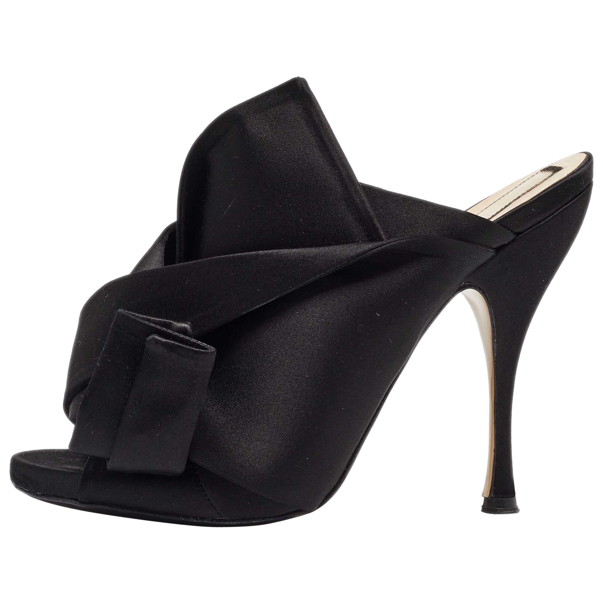 N21 Black Satin Raso Knot Open Toe Mules Size 40