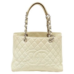 Chanel Cream Quilted Caviar Leather CC GST Tote