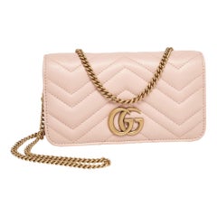 Gucci Dusty Pink Matelassé Leather Mini GG Marmont Chain Shoulder Bag