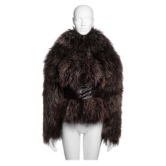 Alexander McQueen Mongolian Lamb Hooded Jacket with Leather Corset Belt, FW 2004