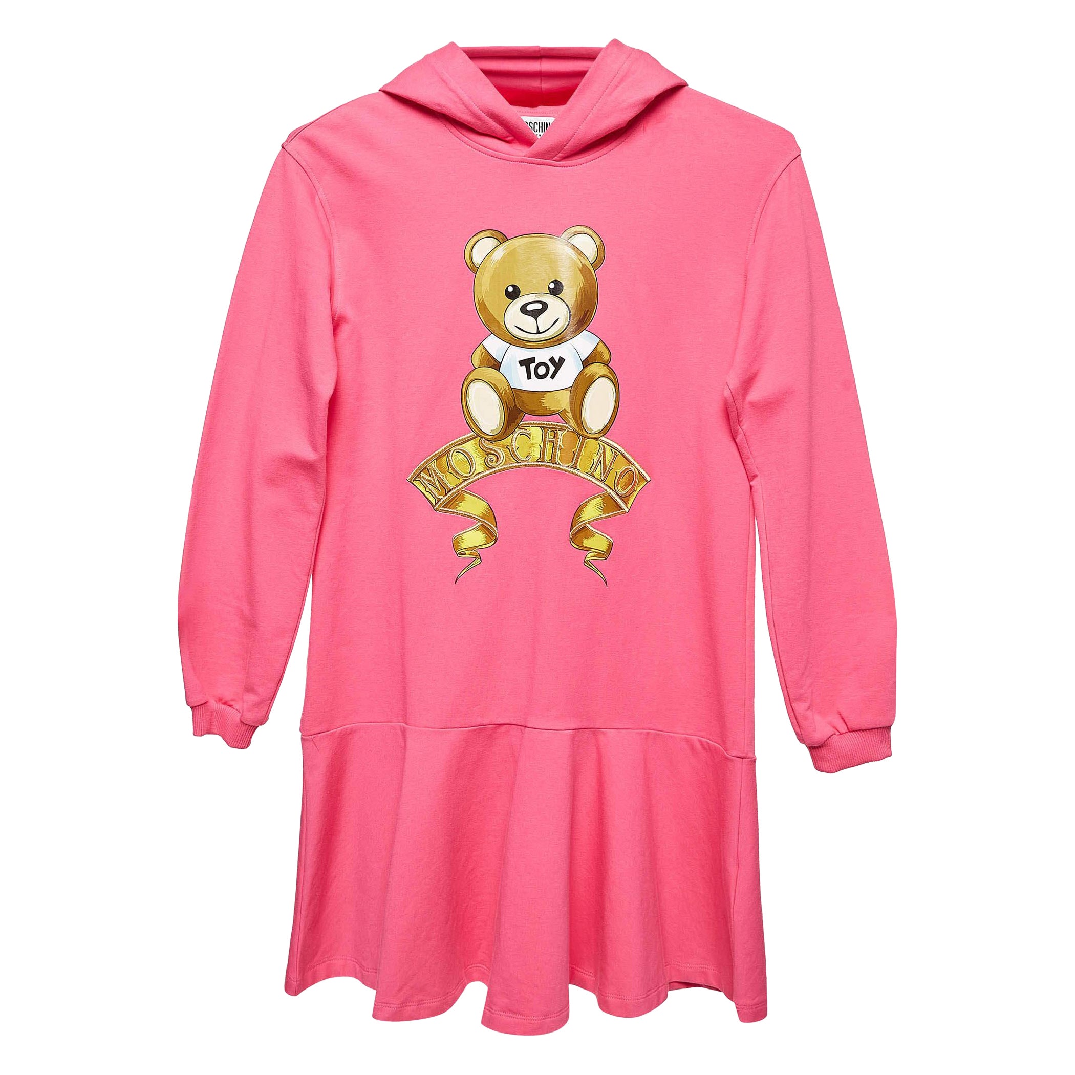 Moschino Teen Vestido con Capucha de Algodón Estampado Teddy Rosa 12 Y