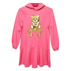 Moschino Teen Rosa Baumwollkleid mit Kapuze und Teddy-Druck und Kapuze 12 Y
