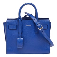 Saint Laurent Navy Blue Leather Nano Classic Sac De Jour Tote