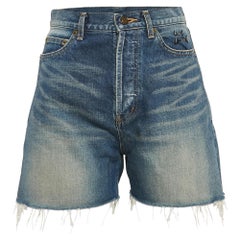 Saint Laurent Blue Denim Logo Embroidered Shorts M Waist 29"
